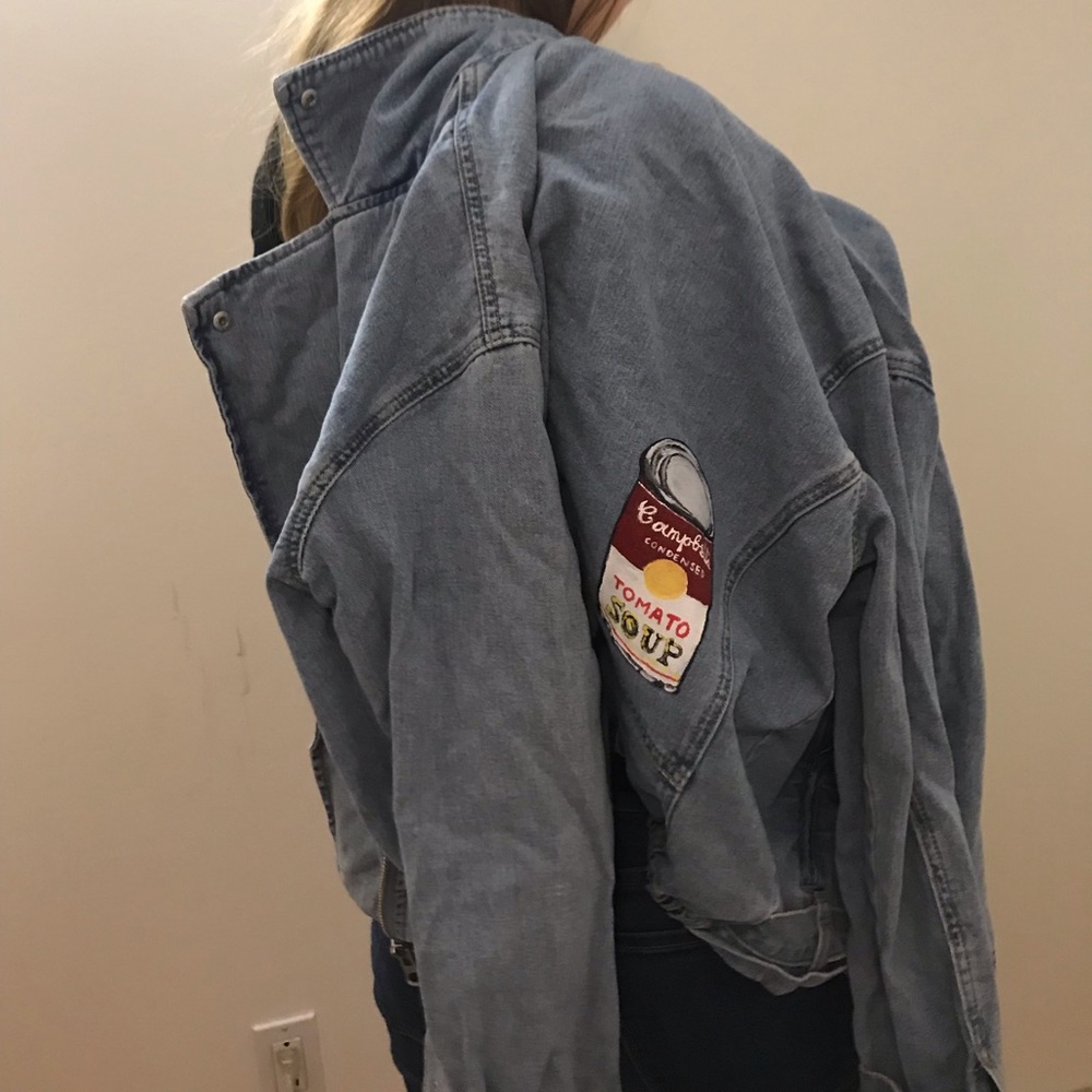 Denim Moto Jacket hand painted Campbell’s soup can